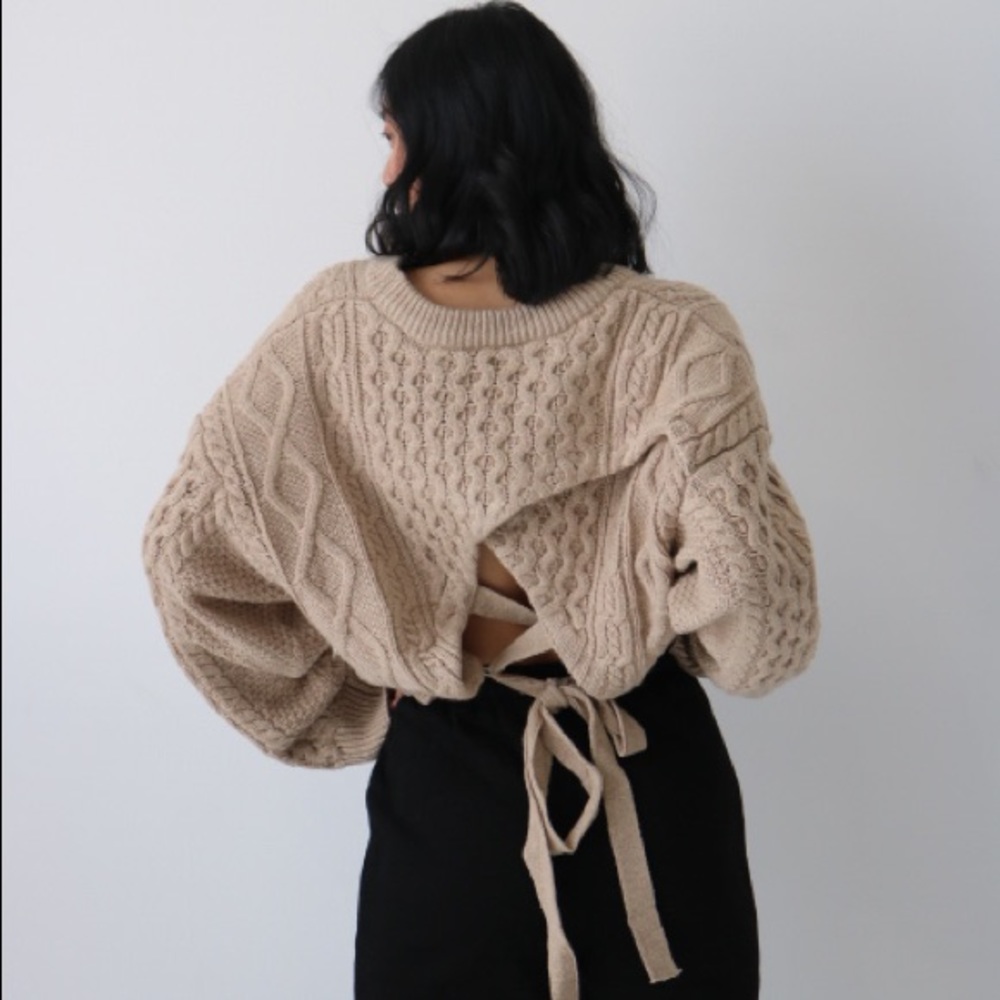 Tan Chunky Knit Open Back Sweater - Picture 7 of 10